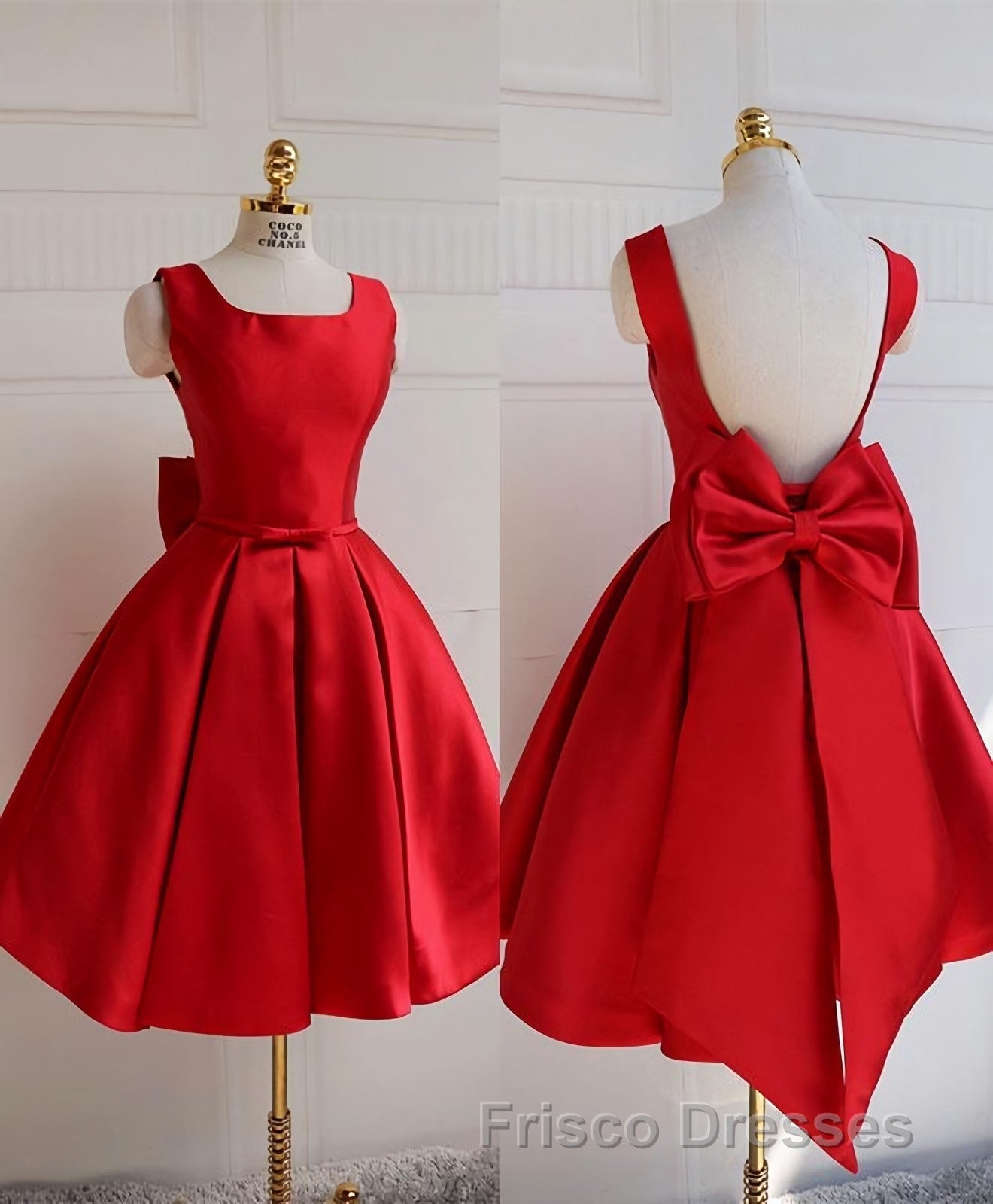 Cute A Line Satin Short Formal Prom Dress, With Bow Evenig Dress