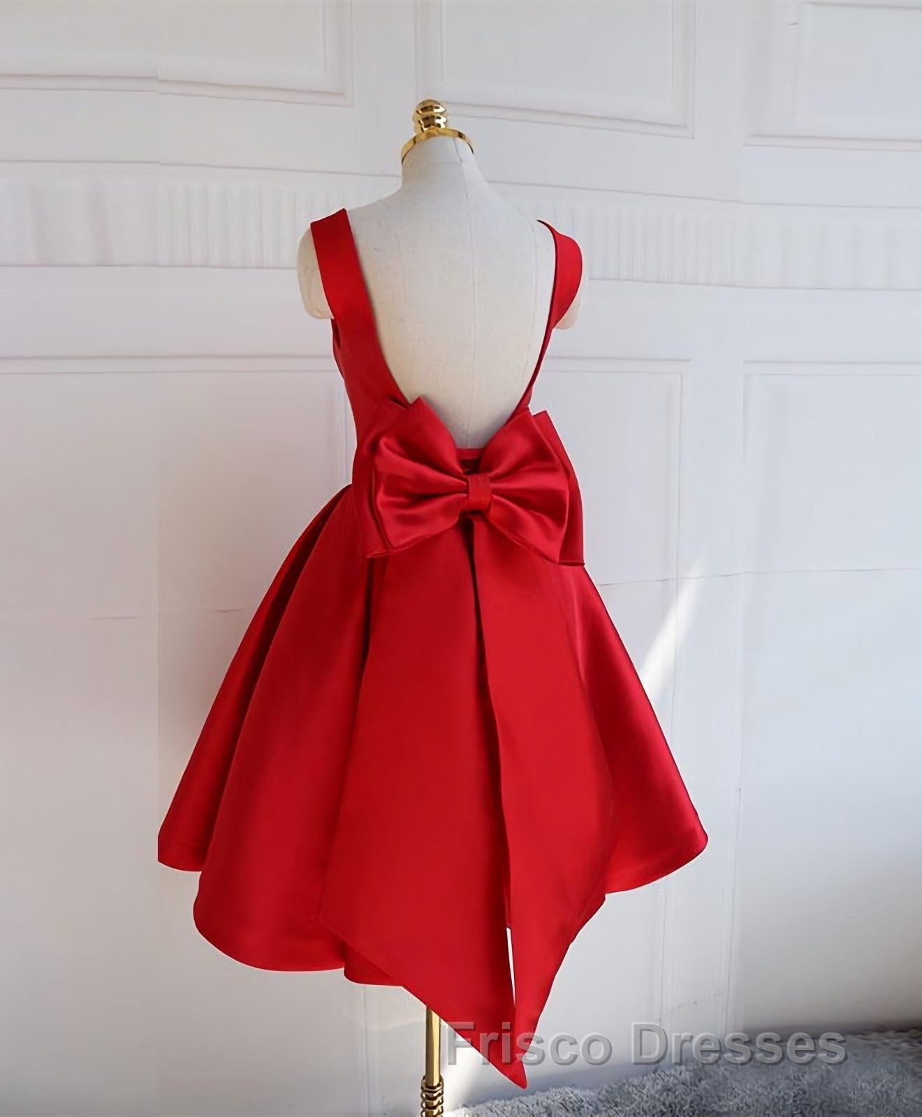 Cute A Line Satin Short Formal Prom Dress, With Bow Evenig Dress Secondary image