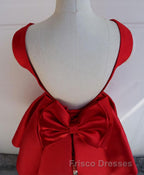 Cute A Line Satin Short Formal Prom Dress, With Bow Evenig Dress