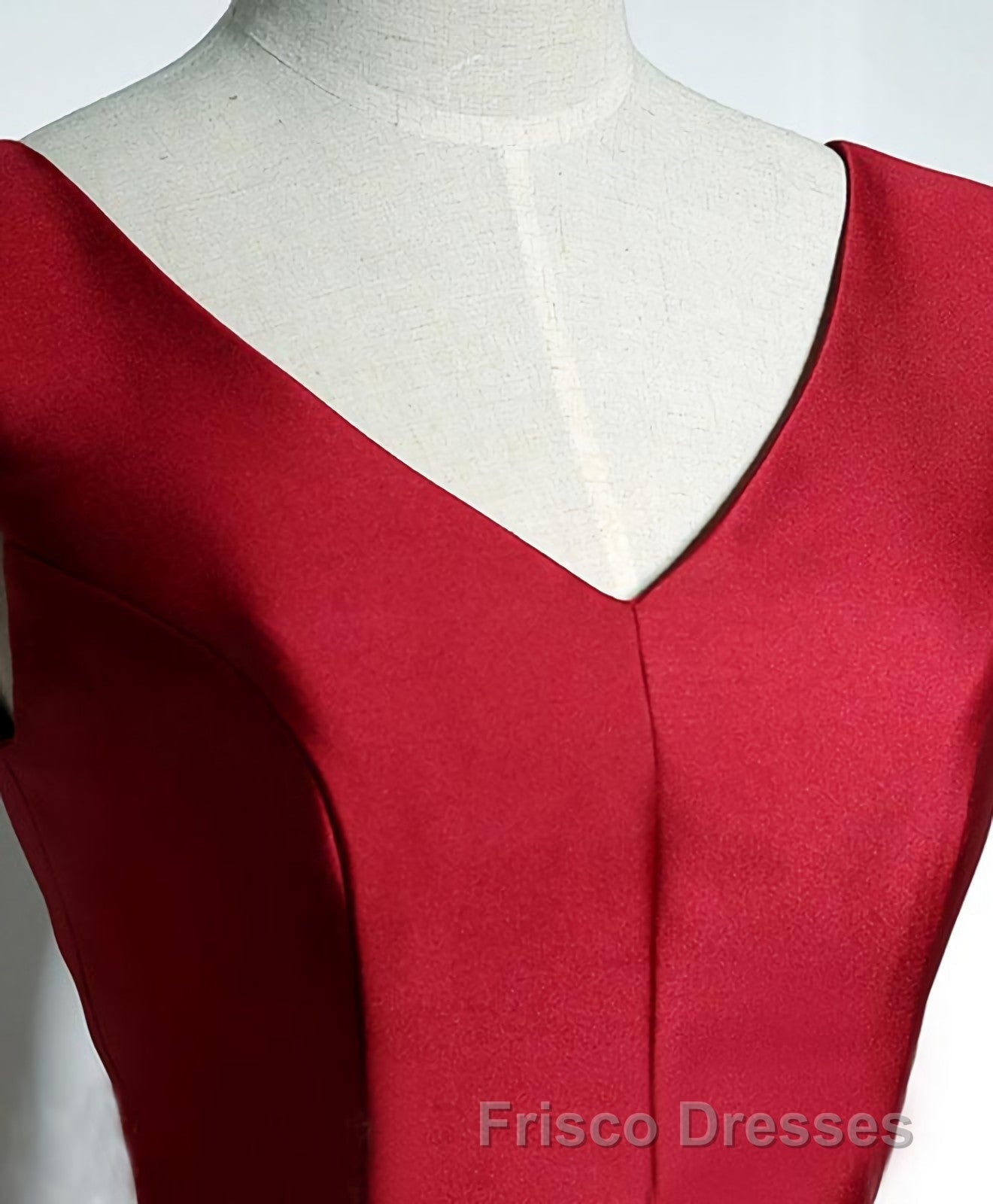 Simple Burgundy Satin V Neck Short Formal Prom Dress, Evening Dress