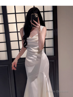 Elegant Mermaid Prom Dress Satin White Long Evening Dress
