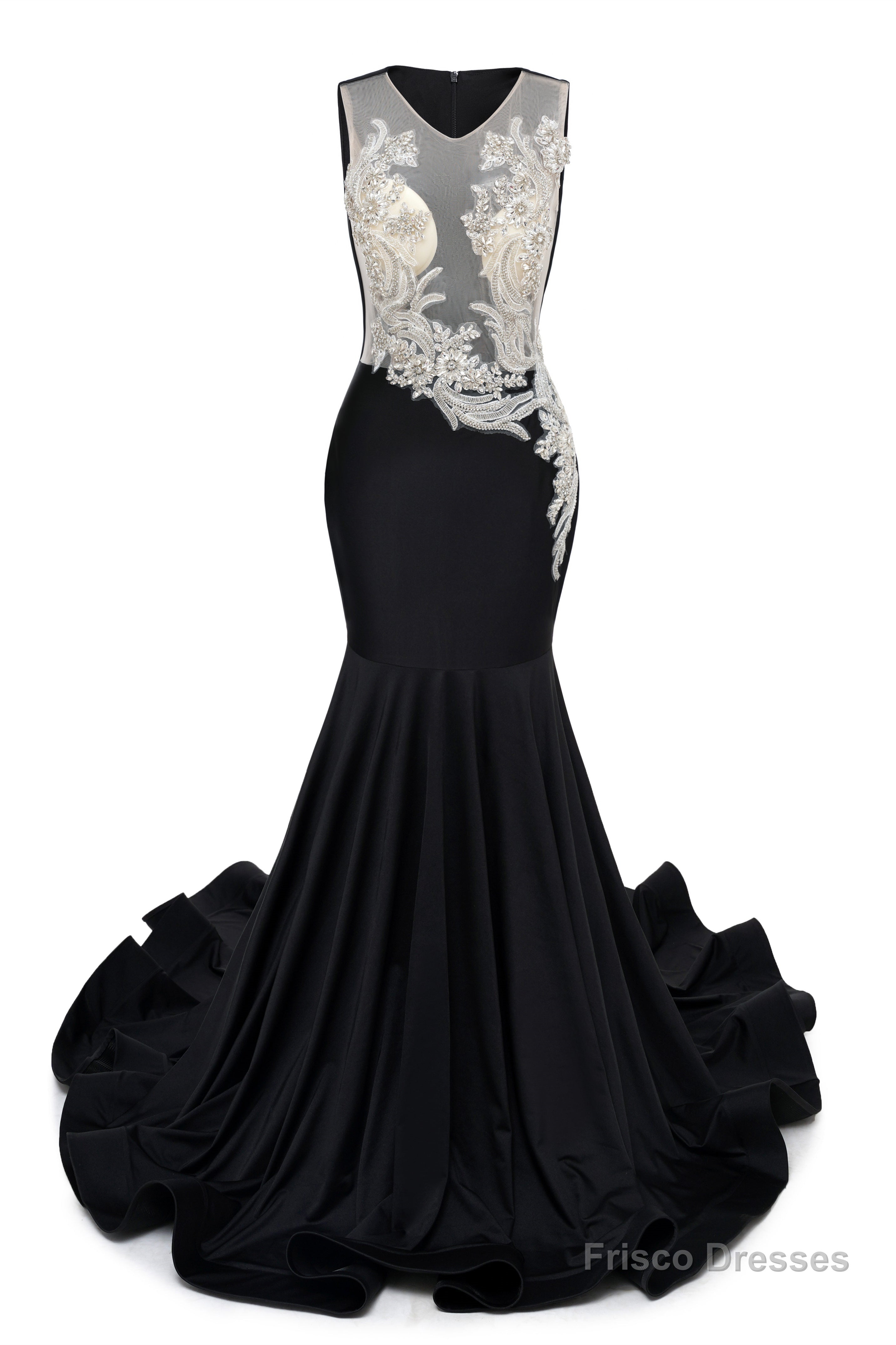 Portrait Trumpet Sweep Train Sleeveless Beading Evening Dress