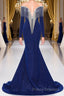 Deep V-neck Shiny Royal Blue Long sleeves Mermaid Formal Prom Dresses