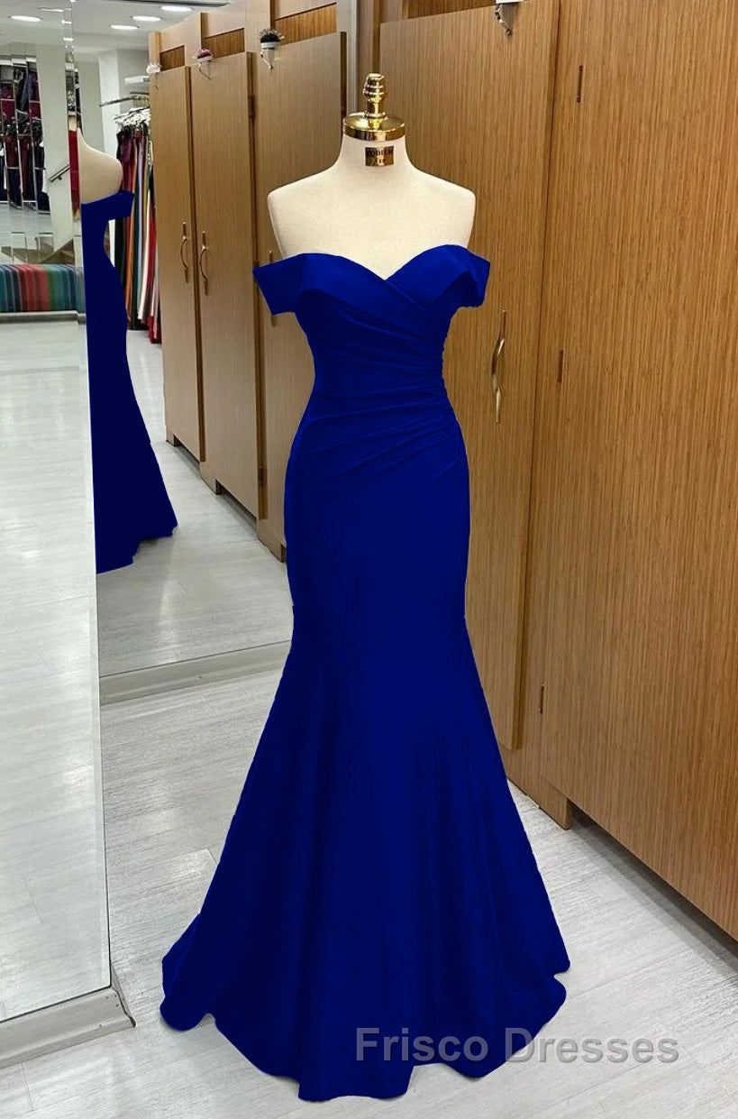 Long Navy Formal Prom Dress Mermaid Off-the-Shoulder Sweetheart Sleeveless