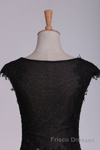 Black Off The Shoulder Sheath Formal Prom Dresses Lace&Tulle Floor Length With Applique & Slit