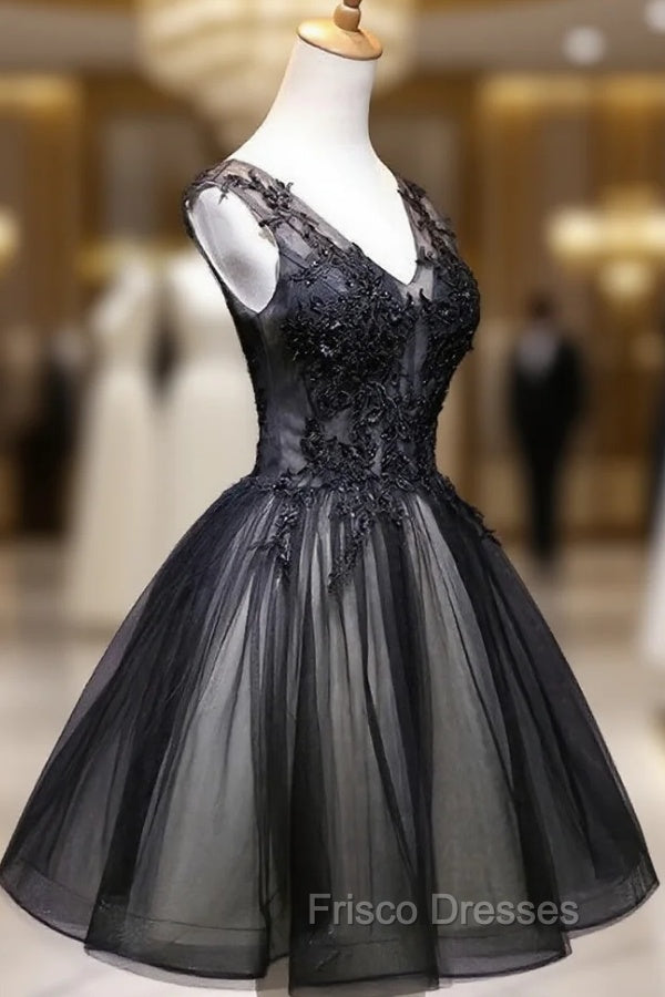 Adorable Black V-neckline Lace and Tulle Party Dress, Short Formal Prom Dress Secondary image