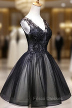 Adorable Black V-neckline Lace and Tulle Party Dress, Short Formal Prom Dress