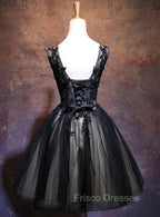 Adorable Black V-neckline Lace and Tulle Party Dress, Short Formal Prom Dress