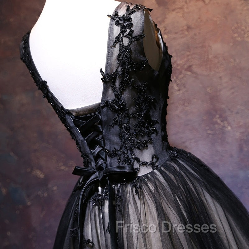 Adorable Black V-neckline Lace and Tulle Party Dress, Short Formal Prom Dress