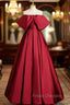 Adorable Burgundy Satin Off the Shoulder Formal Prom Dress