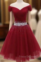 dark red hoco dress Adorable Dark Red Homecoming Dress , Tulle Off the Shoulder Party Dres – Frisco Dresses