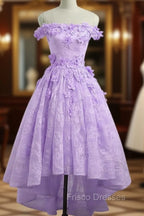 Adorable Lace Light Purple High Low Homecoming Dress, Cute Sweetheart Formal Prom Dress