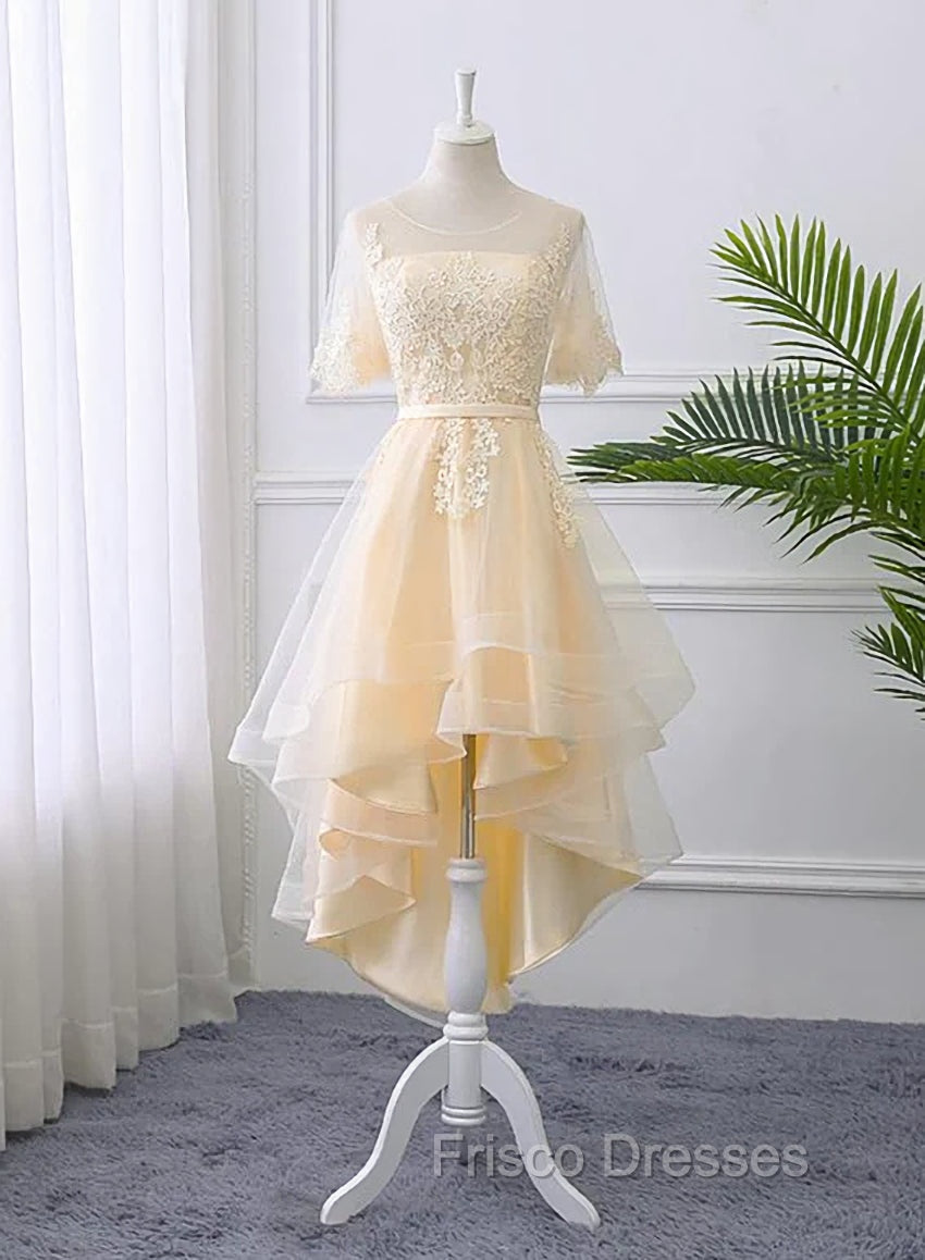 Adorable Light Champagne High Low Party Dress with Lace Applique, Short Homecoming Dress Secondary image