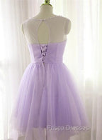 Adorable Light Purple Round Neckline Beaded Short Formal Prom Dress, Cute Homecoming Dress