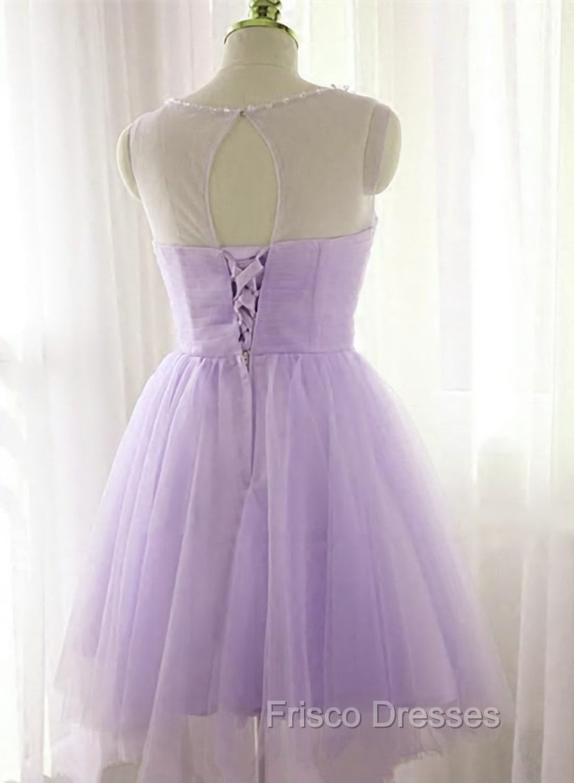 Adorable Light Purple Round Neckline Beaded Short Formal Prom Dress, Cute Homecoming Dress