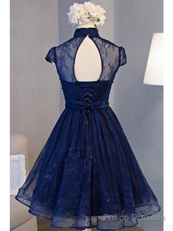 Adorable Navy Blue High Neckline Party Dress , Wedding Party Dresses Secondary image