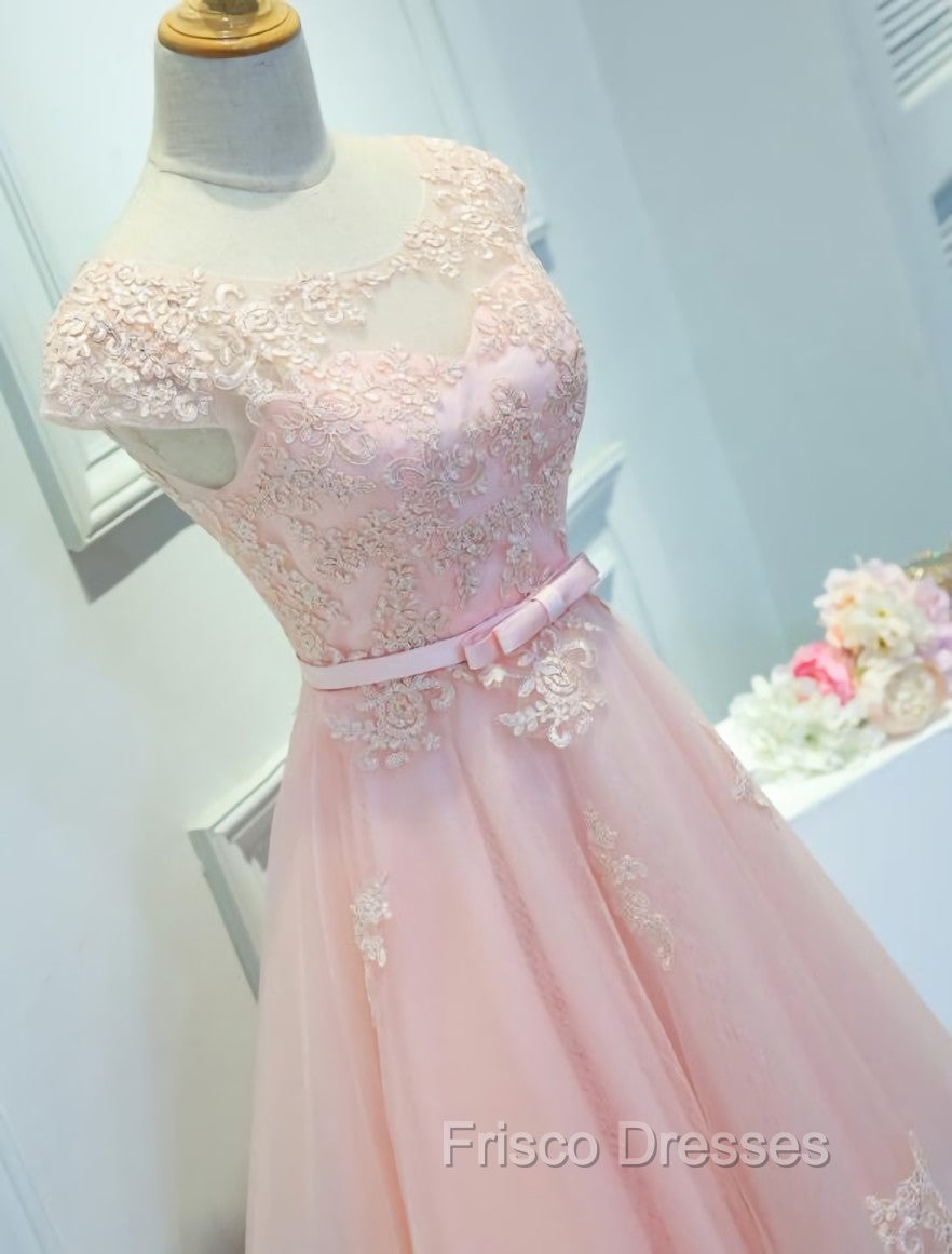 Adorable Pink Knee Length Party Dress, Lace Applique Cute Homecoming Dress Secondary image