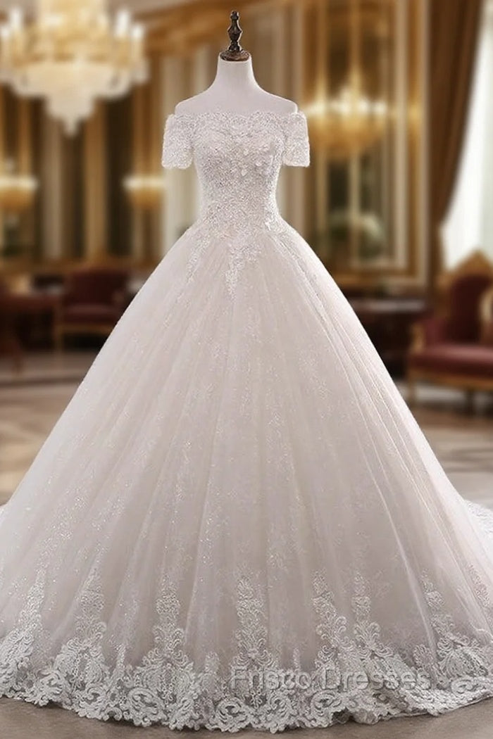 Adorable Vintage Wedding Dress Short Sleeve With Beading Boat Neck Wedding Dress Main image