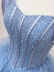 Adult Dress A-Line Blue Sheer Long Ball Dress Blue Sweet Dress Off Shoulder Prom Dresses