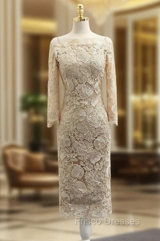 Advanced Champagne Sheath Long Sleeve Knee Length Mother Of The Bride – Frisco Dresses