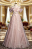 Advanced Pink Tulle Sequins Off the Shoulder Formal Prom Dress