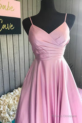 Elegant Pleated A Line Pink Customized Floor Length Long Prom Dress, Ae893