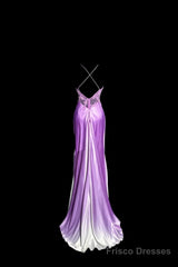 Aesthetic A Line Halter Neckline Lilac Satin Prom Dress Ruffle Long Party Dress