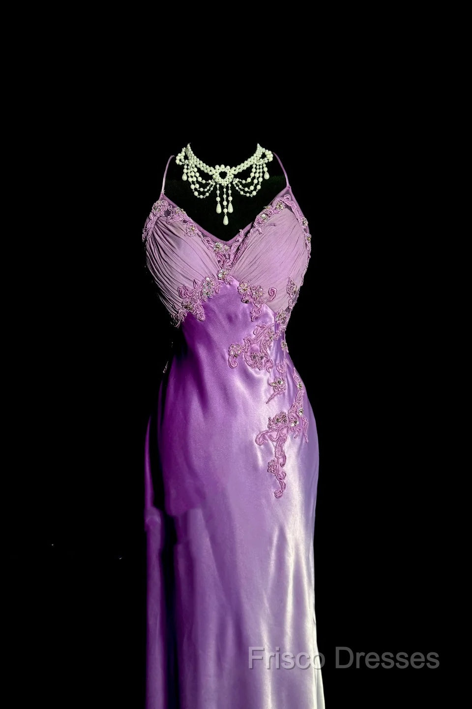 Aesthetic A Line Halter Neckline Lilac Satin Formal Prom Dress Ruffle Long Party Dress