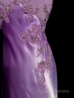 Aesthetic A Line Halter Neckline Lilac Satin Formal Prom Dress Ruffle Long Party Dress