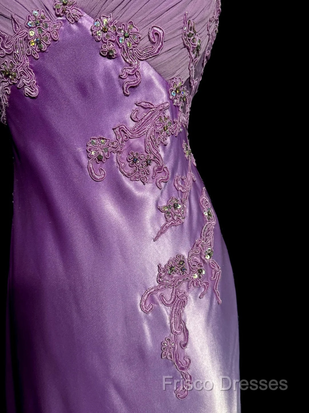 Aesthetic A Line Halter Neckline Lilac Satin Formal Prom Dress Ruffle Long Party Dress