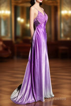 Aesthetic A Line Halter Neckline Lilac Satin Formal Prom Dress Ruffle Long Party Dress
