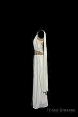 Aesthetic A Line Square Neckline White Chiffon Prom Dress Ruffle Long Party Dress