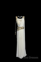 Aesthetic A Line Square Neckline White Chiffon Formal Prom Dress Ruffle Long Party Dress