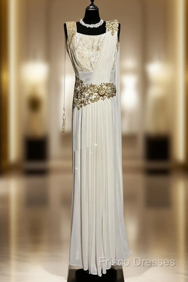 Aesthetic A Line Square Neckline White Chiffon Formal Prom Dress Ruffle Long Party Dress Main image