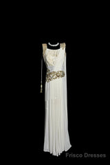 Aesthetic A Line Square Neckline White Chiffon Prom Dress Ruffle Long Party Dress