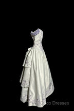 Aesthetic Ball Gown Off The Shoulder White Formal Prom Dress Ruffle Long Party Dress