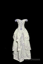 Aesthetic Ball Gown Off The Shoulder White Formal Prom Dress Ruffle Long Party Dress