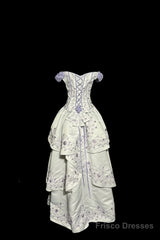 Aesthetic Ball Gown Off The Shoulder White Prom Dress Ruffle Long Party Dress