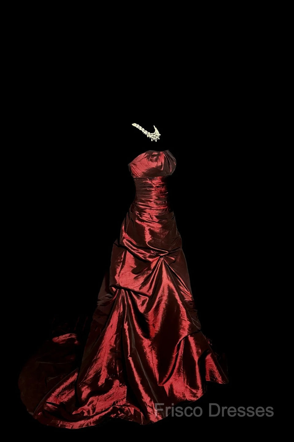 Aesthetic Ball Gown Strapless Burgundy Taffeta Formal Prom Dress Ruffle Long Party Dress Secondary image