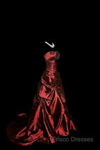 Aesthetic Ball Gown Strapless Burgundy Taffeta Formal Prom Dress Ruffle Long Party Dress
