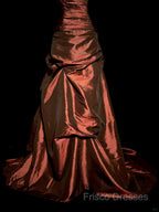 Aesthetic Ball Gown Strapless Burgundy Taffeta Formal Prom Dress Ruffle Long Party Dress