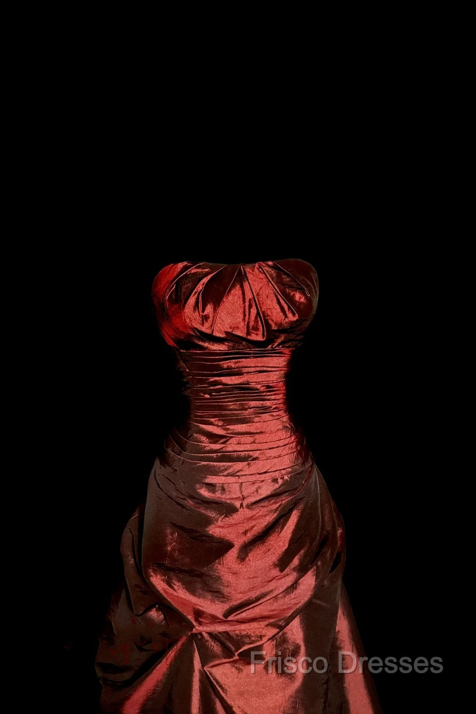 Aesthetic Ball Gown Strapless Burgundy Taffeta Formal Prom Dress Ruffle Long Party Dress