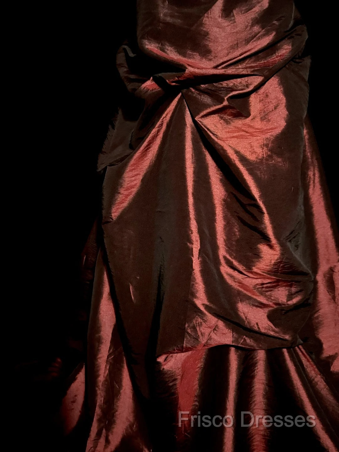 Aesthetic Ball Gown Strapless Burgundy Taffeta Formal Prom Dress Ruffle Long Party Dress