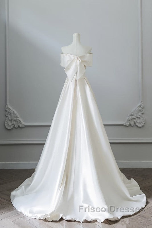 Aesthetic Ball Gown Strapless Ivory Satin Long Wedding Dress Brides Dress Secondary image