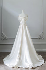 Aesthetic Ball Gown Strapless Ivory Satin Long Wedding Dresses Brides Dress
