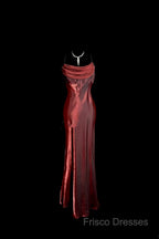 Aesthetic Mermaid Spaghetti Straps Burgundy Formal Prom Dress Ruffle Long Party Dress