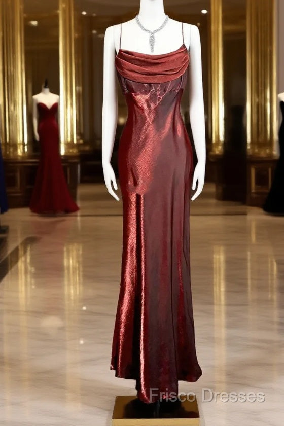 Aesthetic Mermaid Spaghetti Straps Burgundy Formal Prom Dress Ruffle Long Party Dress Main image