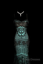 Aesthetic Mermaid Spaghetti Straps Green Formal Prom Dress Long Party Dress