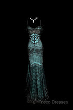 Aesthetic Mermaid Spaghetti Straps Green Formal Prom Dress Long Party Dress