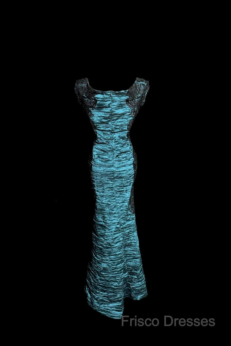 Aesthetic Mermaid Square Neckline Blue Taffeta Formal Prom Dress Ruffle Long Party Dress